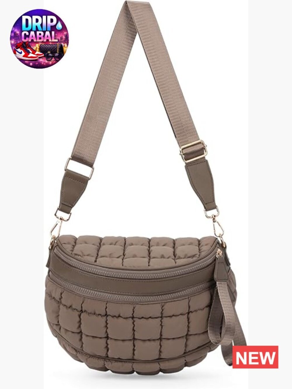 Quilted Nylon Crossbody Bag Puffer Fanny Pack Sling Purse with Adjustable Strap